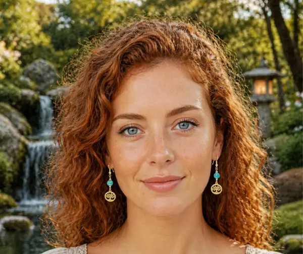 Boucles d’oreilles artisanales turquoise d’Afrique et arbre de vie – Souffle d’Azur