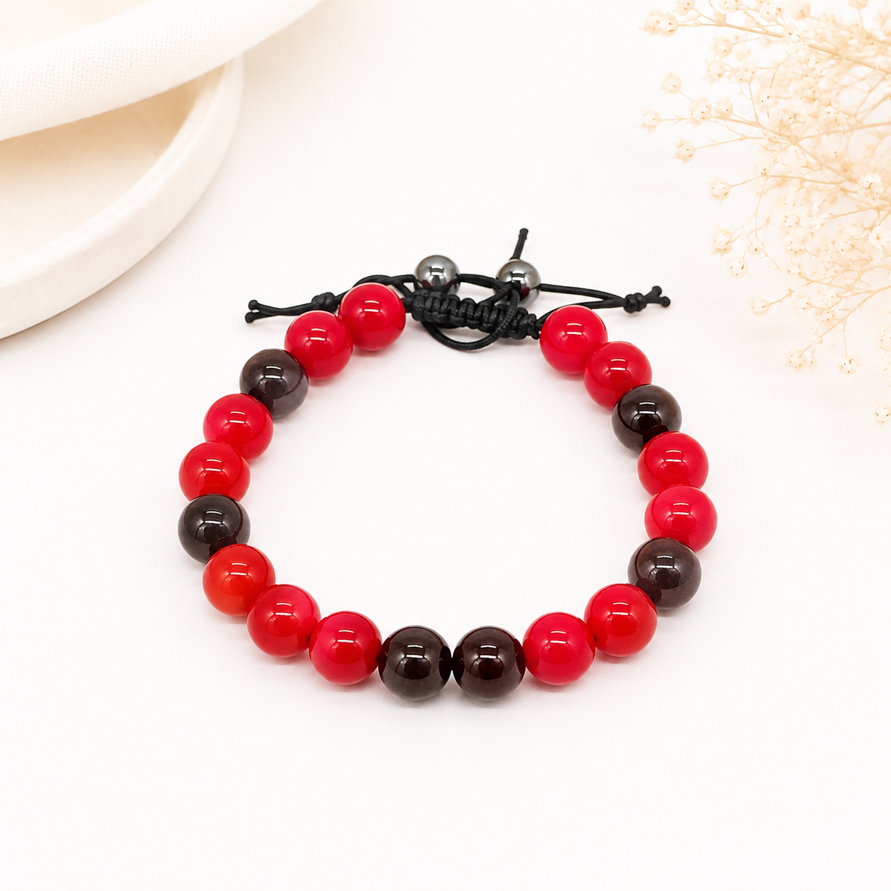Bracelet artisanal grenat et agate rouge – Baie de Grenadier