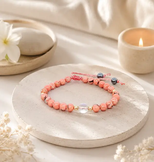 Bracelet Aqua Aura, Howlite coquillage orange et hématite- Brise orangée