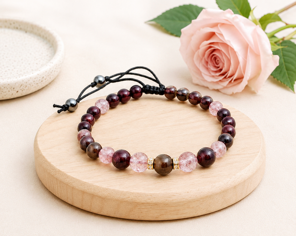 Bracelet en grenat et quartz fraise-Éclat d’Amour