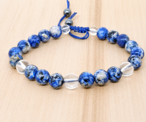 Bracelet macramé jaspe impérial bleu et cristal de roche-bijou fait main -Abysséa