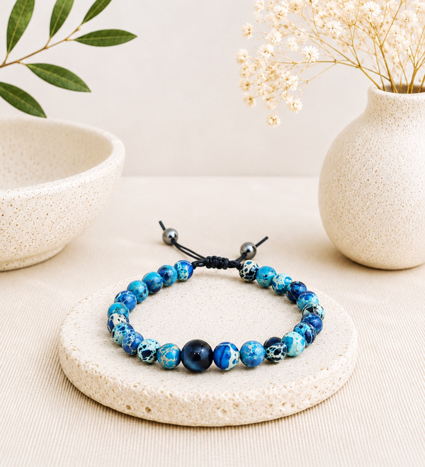 Bracelet en pierres naturelles jaspe impérial et œil de tigre bleu-Nordhys