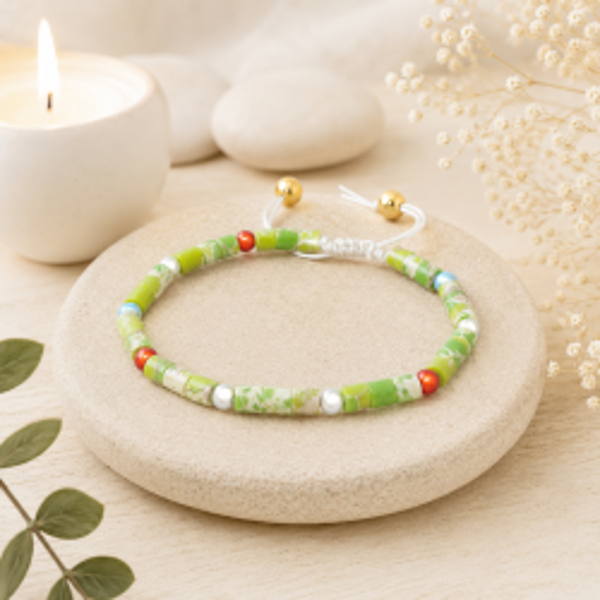 Bracelet artisanal jaspe impérial anis – Éclats Pastel