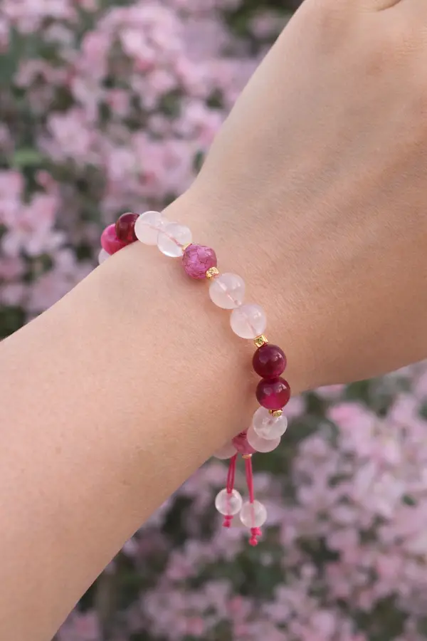 Bracelet quartz rose, agate facettée et œil de tigre rose – Bracelet pierres naturelles fait main | Art’TipikRosée d' Aurore