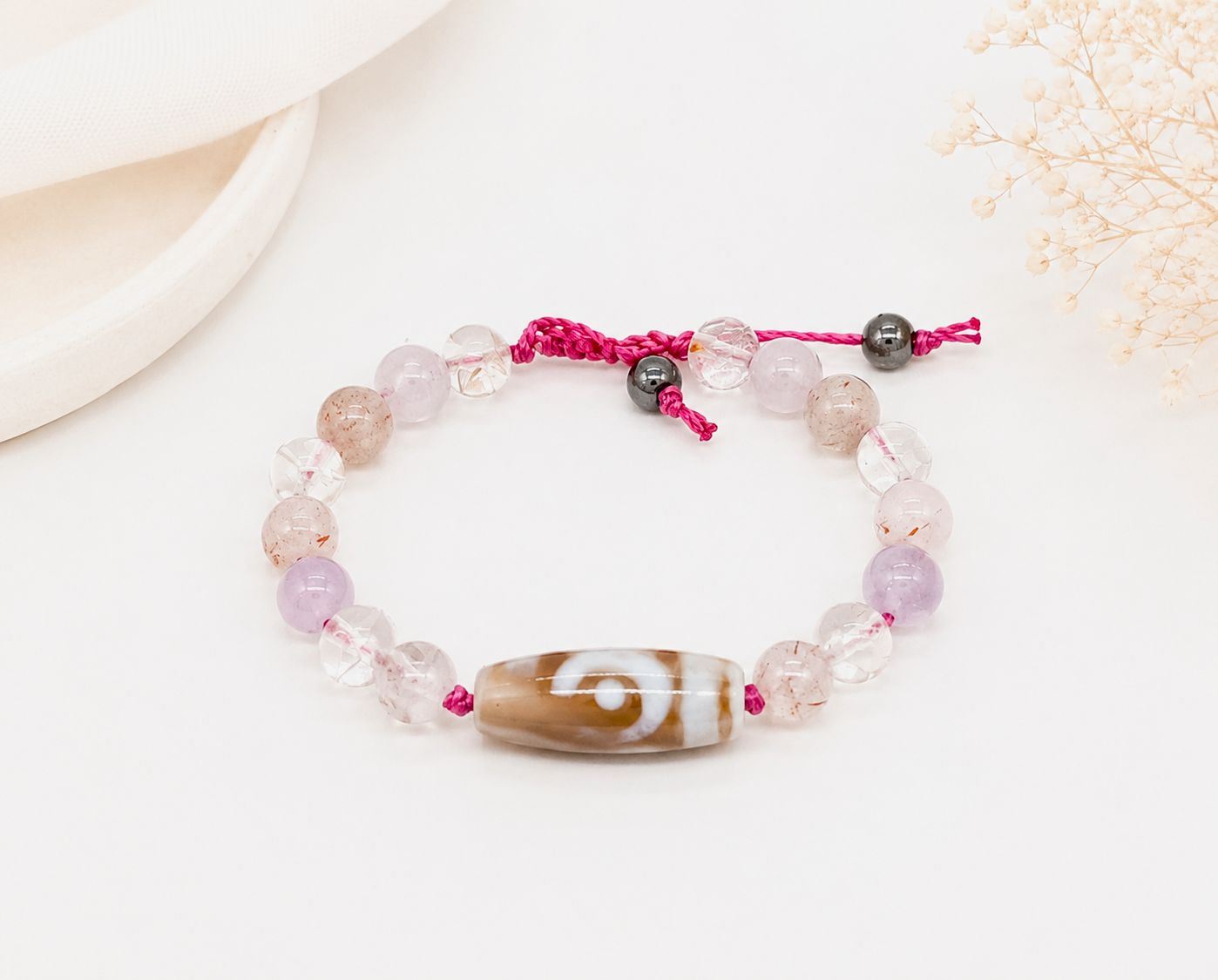 Bracelet artisanal agate du Tibet et Super Seven – Jardin de Lotus Sacré
