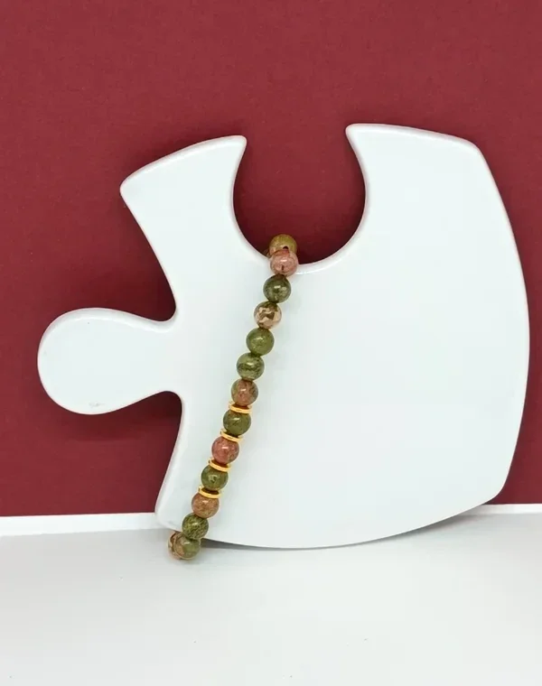 Bracelet artisanal unakite et hématite – Feuille de Rosée