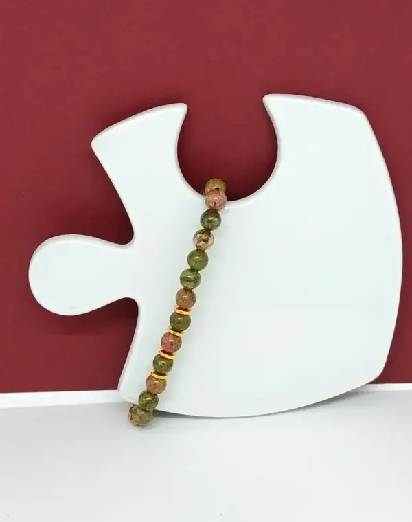 Bracelet artisanal unakite et hématite – Feuille de Rosée