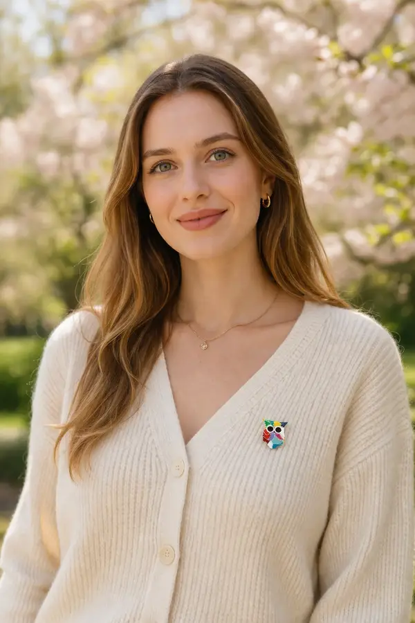Broche Chouette rouge et blanche en bois peinte à la main - La mignonne