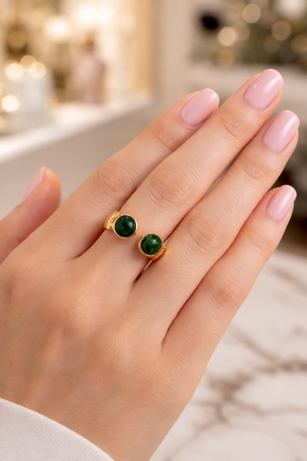Bague Malachite duo pierre naturelle ouverte  Équilibre Nature Malachite