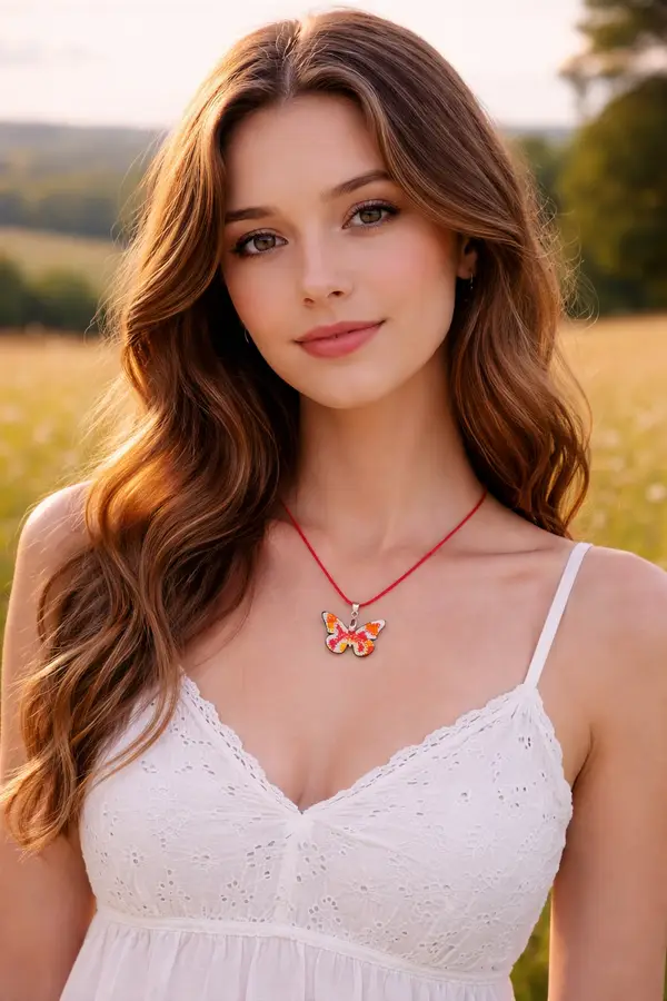 Pendentif Papillon orange&blanc en bois peint à la main  - Douceur d'été