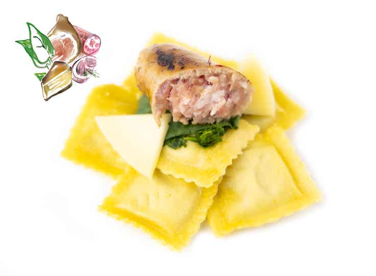 Agnolotti mit Salsiccia-Wurst, Stängelkohl & Provolonekäse, 500 g frische Pasta