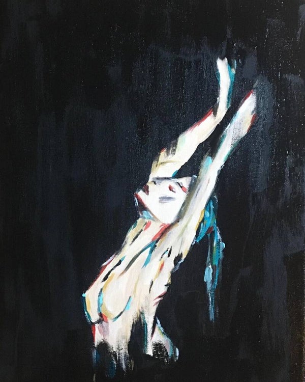 Blue haired woman on canvas
