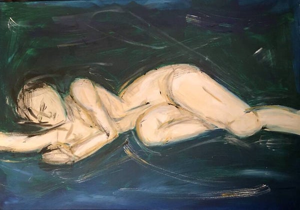 Woman on green and blue - Large