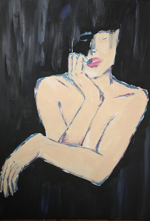 Blue-purple lined woman - large painting
