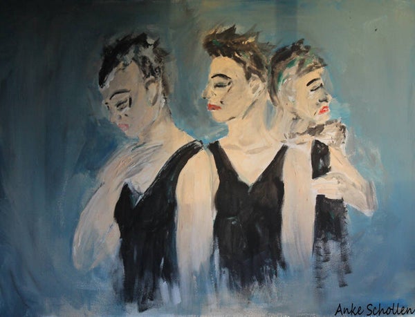 Three women on Blue - Large painting