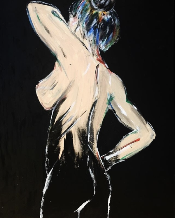 Colourful haired woman on black