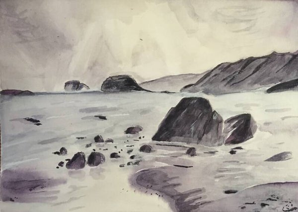 Aquarel - rocky sea