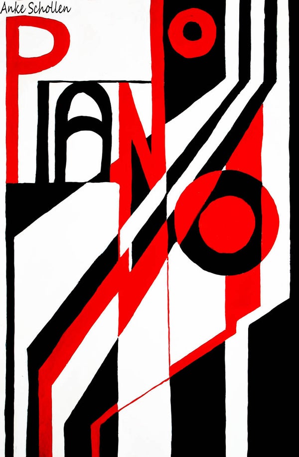 Red black white piano (print)