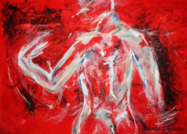 White lined woman on red - Large