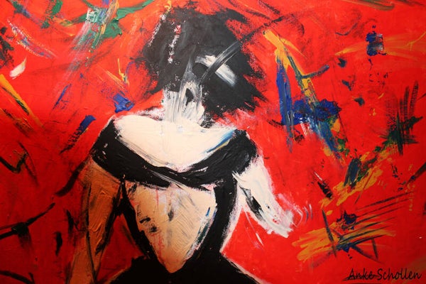 Black dressed woman on red - Large