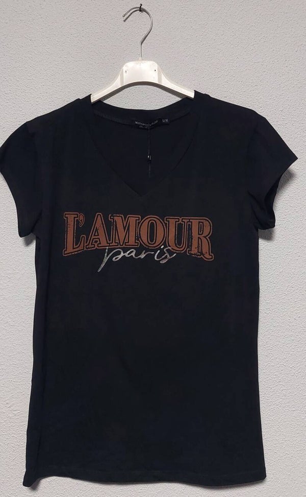 T-shirt l'amour zwart/bruin