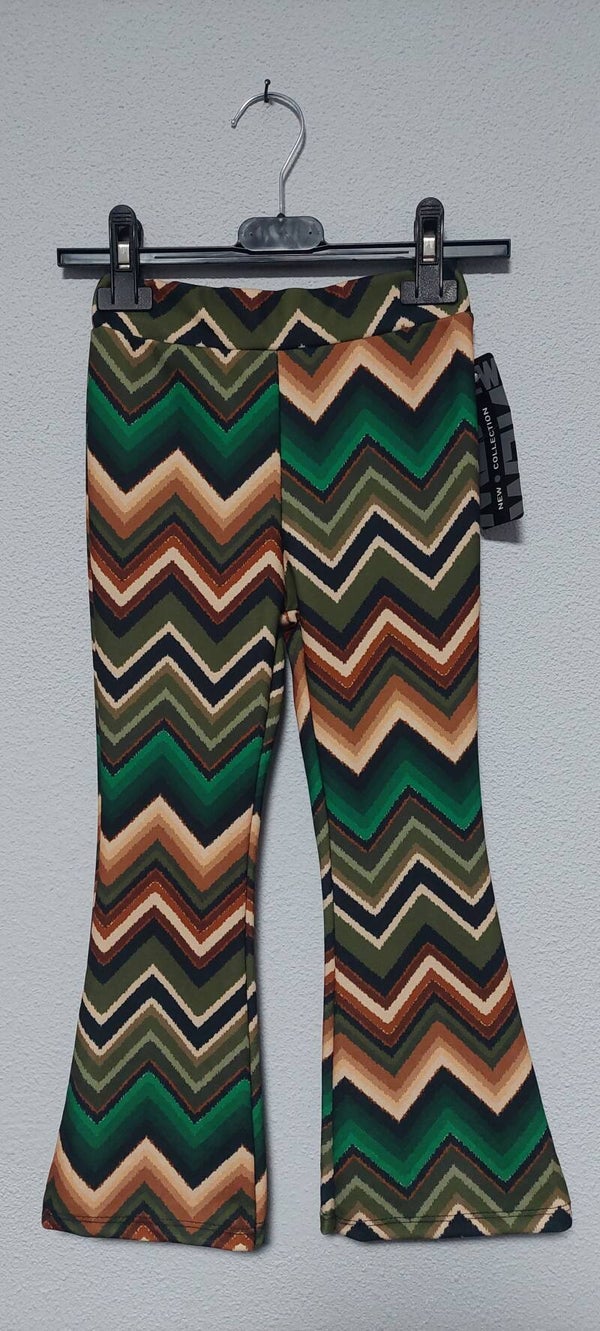 Flared broek zig zag donker groen