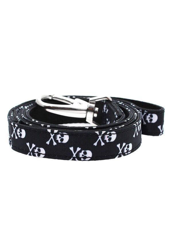 UrbanPup nylon Hondenriem Skulls and Crossbones zwart
