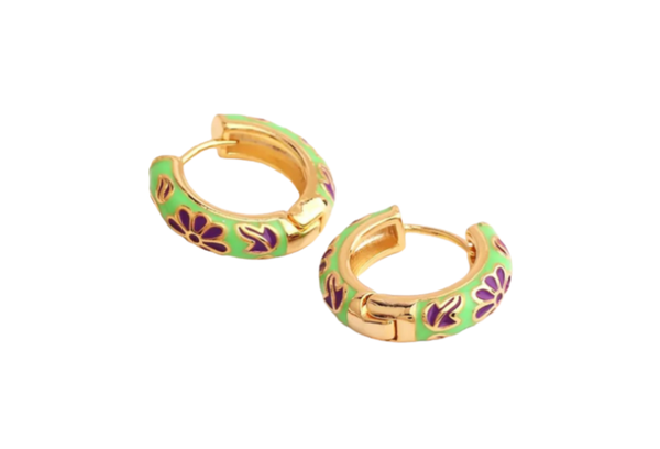 Oorbellen Green purple flower