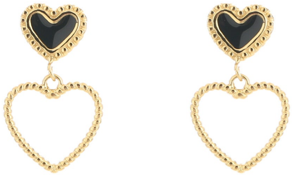 Oorbellen black gold heart