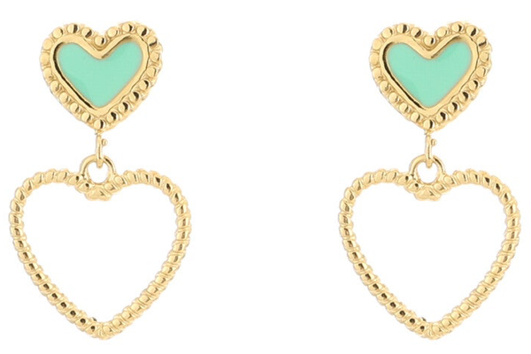 Oorbellen turquoise gold heart