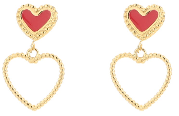 Oorbellen red gold heart