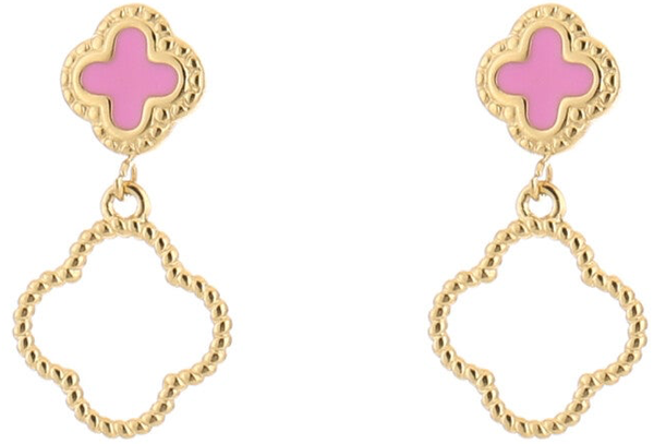 Oorbellen pink gold clover