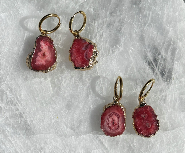 Oorbellen Natural stone gold rood