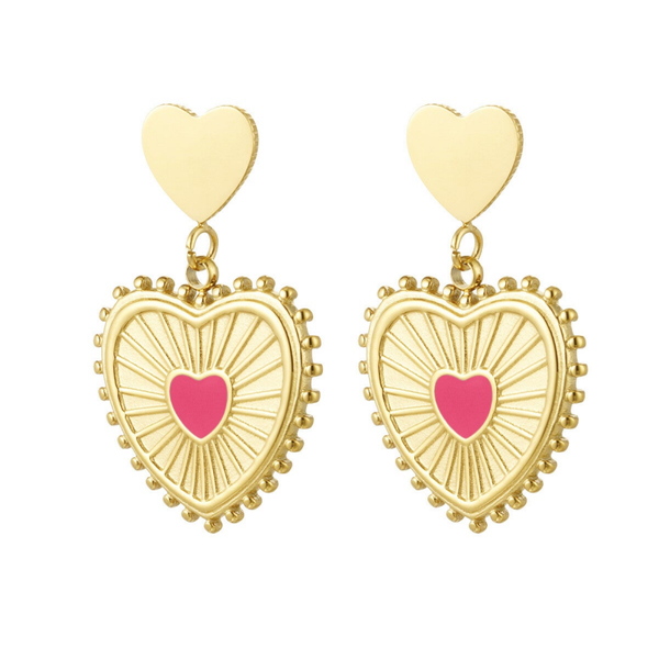 Oorbellen Two hearts pink