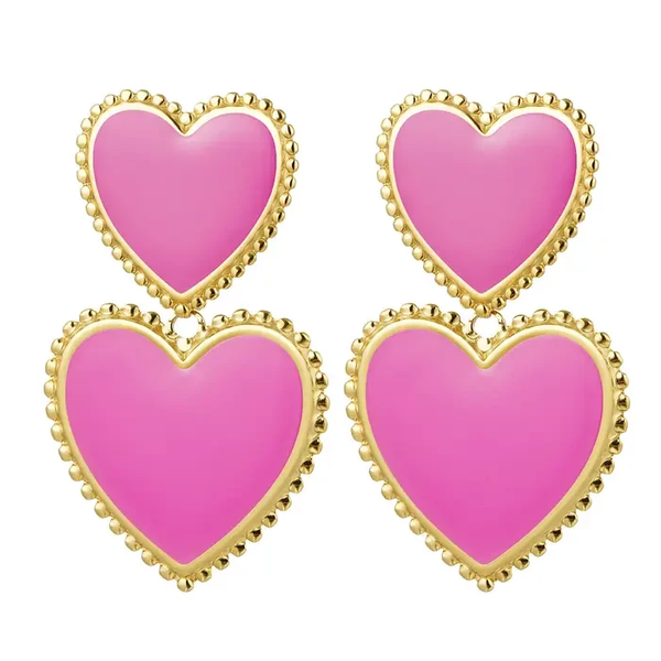 Oorbellen two pink hearts