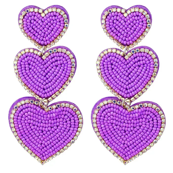 Oorbellen three purple hearts
