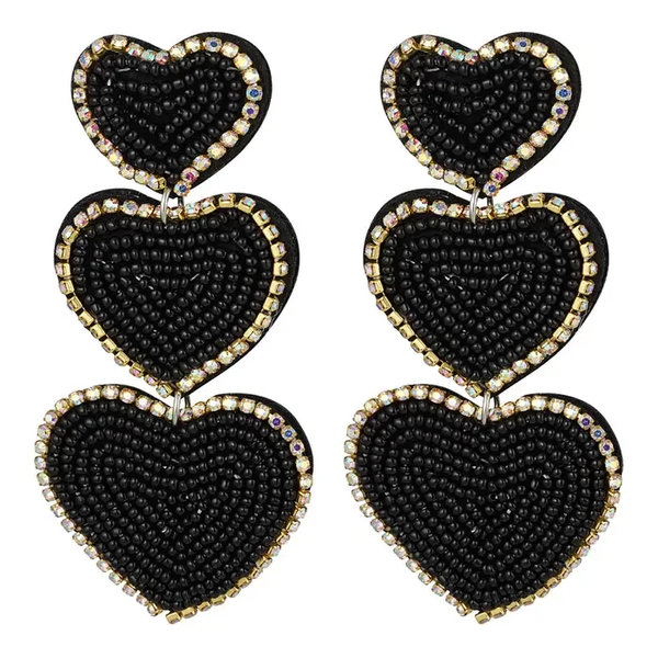 Oorbellen three black hearts