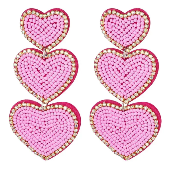 Oorbellen three pink hearts
