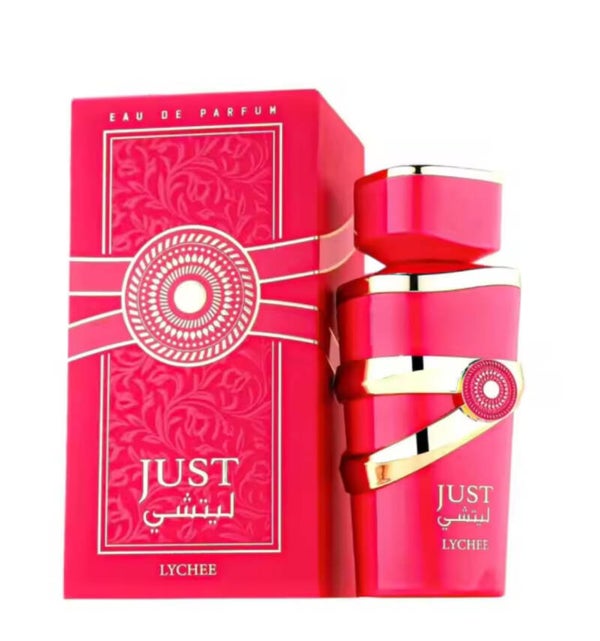 JUST LYCHEE– Fragrance World Parfume Unisex Floral, Frutal y Gourmand – Dulzura y Frescura en Cada Nota