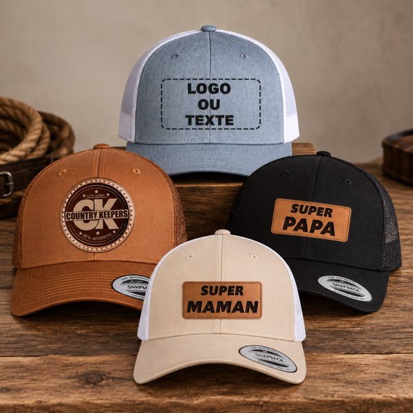 Casquette personnalisée avec écusson cuir