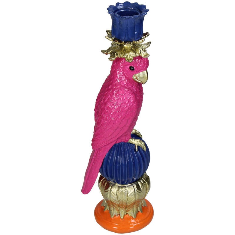 Kaarshouder Vogel Polyresin Roze 9,5x7,5x28cm