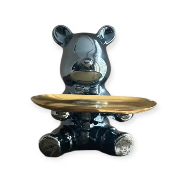 Decoratie bear donkerblauw met dienblad