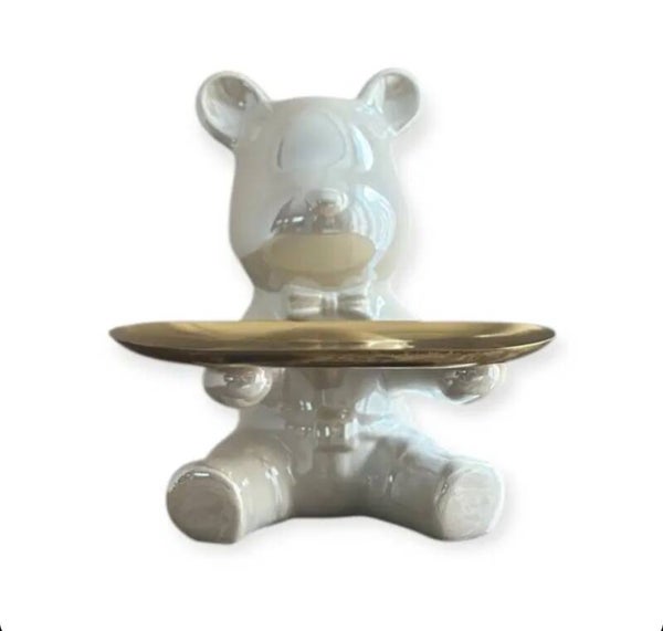 Decoratie bear  wit met dienblad