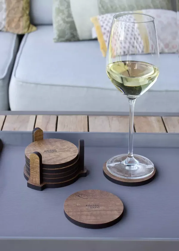 Set 6 Onderzetters met Houder - Bruin
