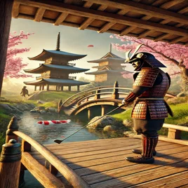dall-e-2025-02-28-11-34-35-a-samurai-themed-golf-course-set-in-ancient-japan-a-golfer-dressed-in-traditional-samurai-armor-prepares-to-swing-his-club-standing-on-a-wooden-brid-standard-upg1zj.webp