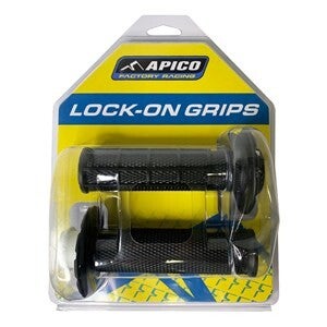 HANDLEBAR GRIPS APICO LOCK ON FULL DIAMOND HALF WAFFLE BLACK