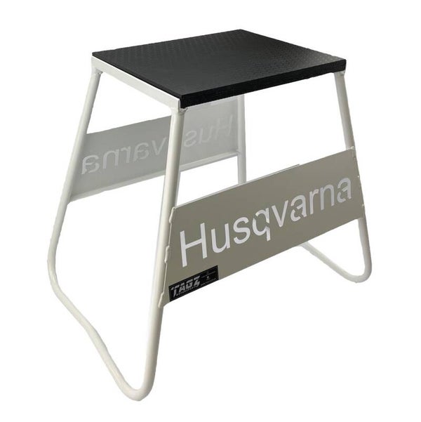 WHITE HUSQVARNA LOGO, MX LOGO STAND, SHOW ROOM STAND