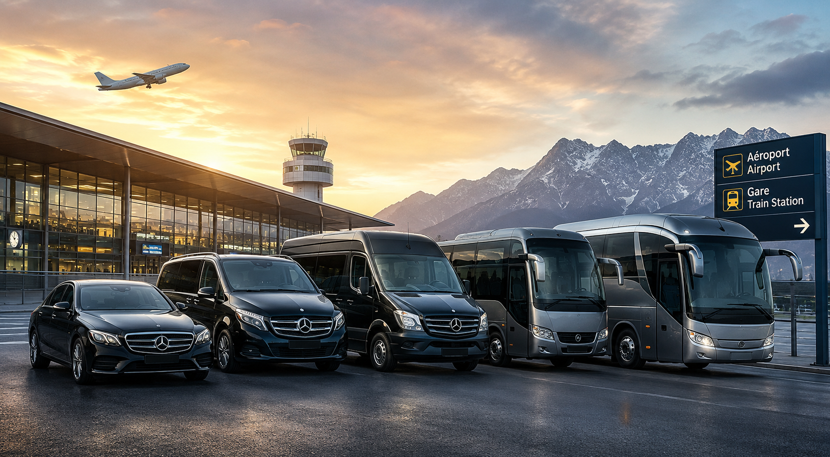 Limousine, Van, Minibus, Minicar, autocar et bus avec chauffeur Payerne- Transfert aéroport