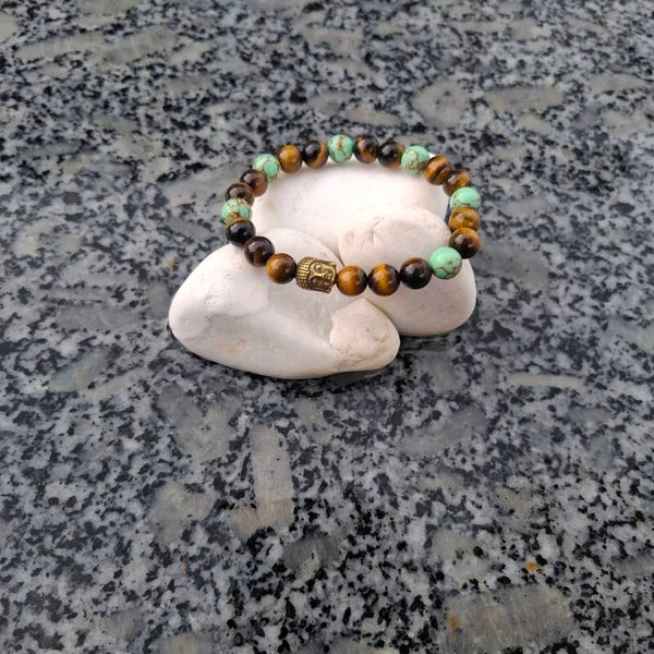 Boeddha armband Green spun & tiger eye kralen