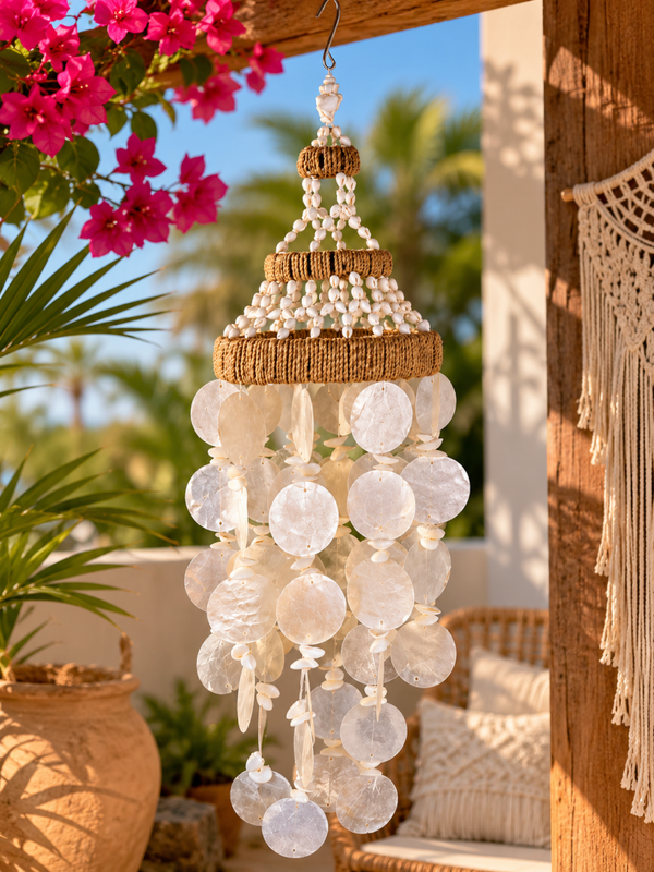 Capiz Schelpenhanger Ibiza Stijl – Handgemaakte Boho Wanddecoratie 65 cm